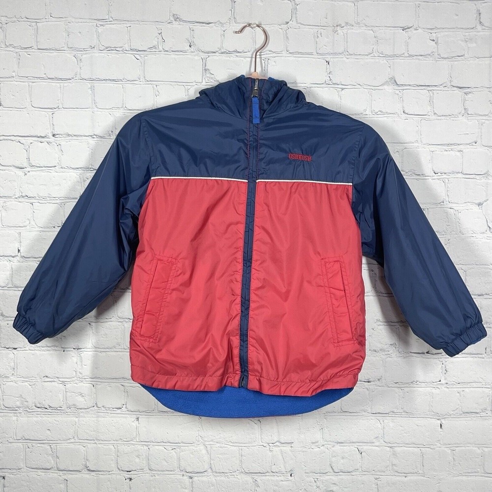 Oshkosh Jacket Boys 7 Long Sleeve Full Zip Collared Reversible Blue Red Fleece